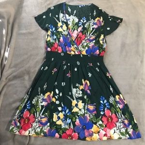 Plus Size Green Floral Wrap-Front Dress
